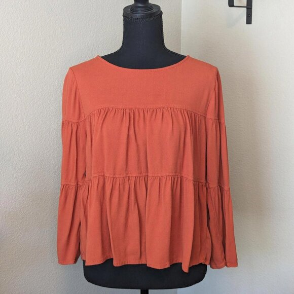 Madewell Tired Orange Button-Back Bell Sleeve Blouse‎ - Picture 1 of 8